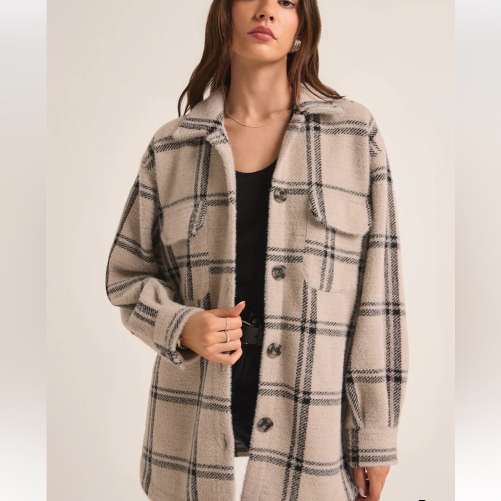 Z Supply Beige Plaid Shacket with Black Windowpane